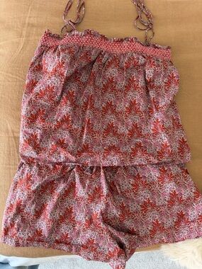 J. Crew Red and Pink Floral Pajama Romper